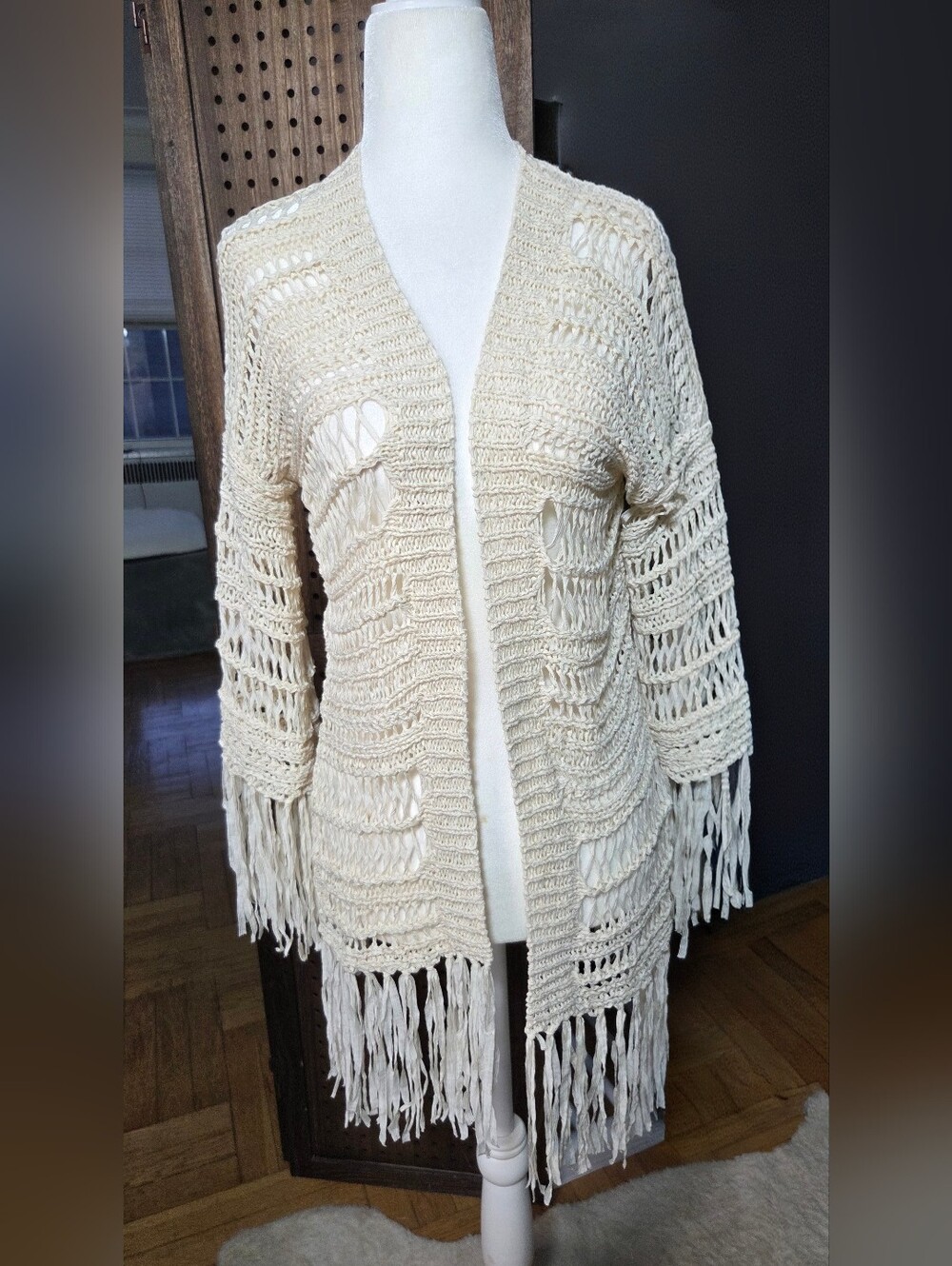 NEW Millau Boho Festival Open Crochet Fringe cardigan